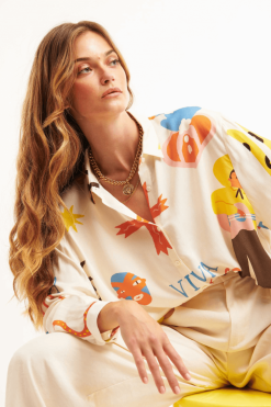 Wild Paris Pina Creme Bonaventure Silk Blouse 7 Wild Paris Pina Creme Bonaventure Silk Blouse -Cheap Swim Sales Store 26