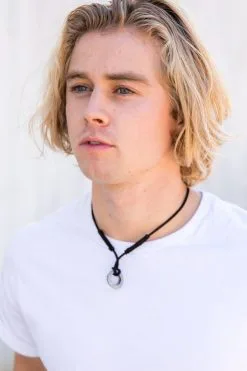 Anju Jewelry Aadi Silver Ring Black Leather Necklace