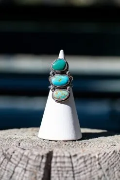 Raegan Hough Metalsmith Turquoise Three Stone Ring