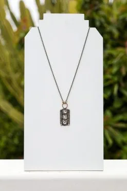 Mikal Winn Brass Dog Tag Crystals Necklace