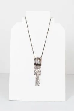 Mikal Winn Crystal Silver Fringe Necklace