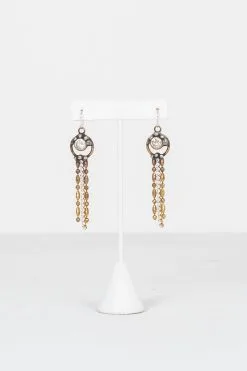 Mikal Winn Brass Zicron + Rhineston Fringe Earrings