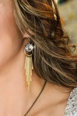 Mikal Winn Crystal Brass Fringe Earrings