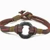 Anju Jewelry Aadi Pewter Disc Brown Leather Bracelet