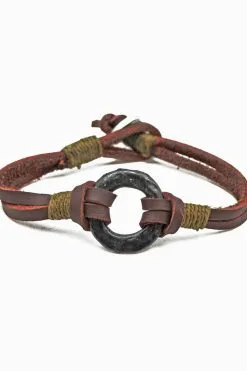 Anju Jewelry Aadi Pewter Disc Brown Leather Bracelet