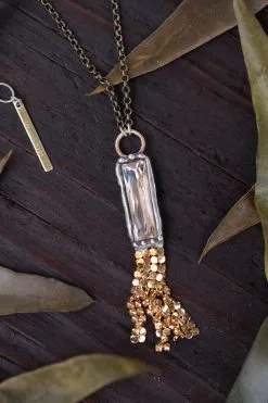 Mikal Winn Crystal Gold Fringe Necklace -Cheap Swim Sales Store kariella 70s clothing ojai 6152